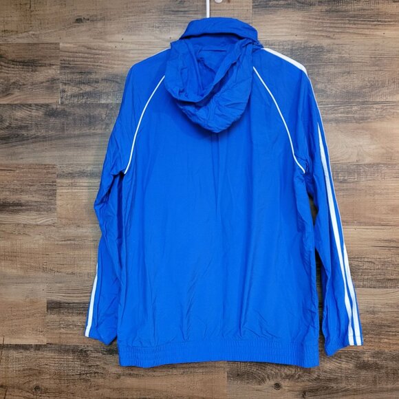 Vtg Adidas Trefoil Packable Hood Windbreaker Track Jacket M Pockets Blue Y2K - Picture 3 of 12